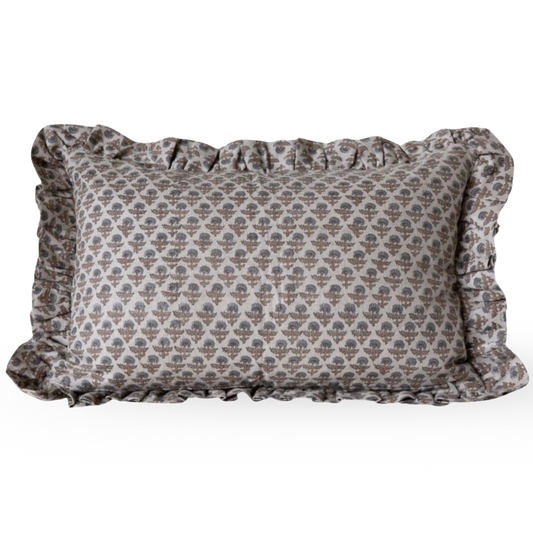 Designer "Corinne" Floral Block Print Pillow Cover with Ruffles