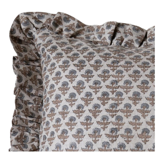 Designer "Corinne" Floral Block Print Pillow Cover with Ruffles
