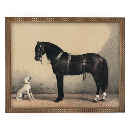 Vintage Framed Horse with Dog Painting