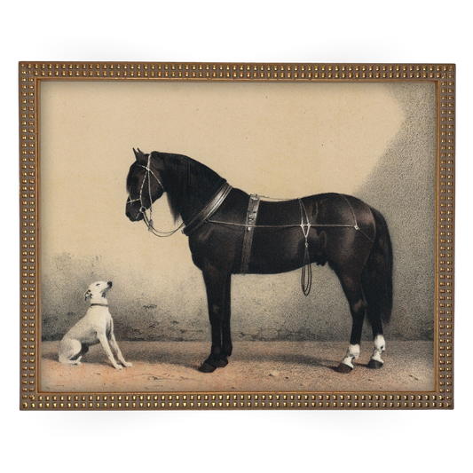 Vintage Framed Horse with Dog Painting