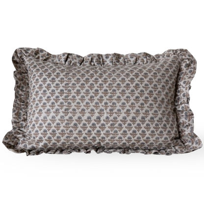 Designer "Corinne" Floral Block Print Pillow Cover with Ruffles