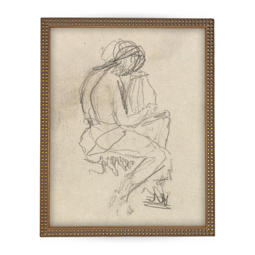 Vintage Framed Seated Woman Sketch