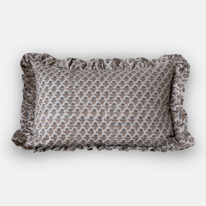 Designer "Corinne" Floral Block Print Pillow Cover with Ruffles