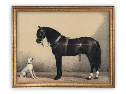 Vintage Framed Horse with Dog Painting