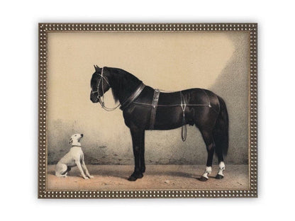 Vintage Framed Horse with Dog Painting