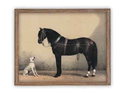 Vintage Framed Horse with Dog Painting