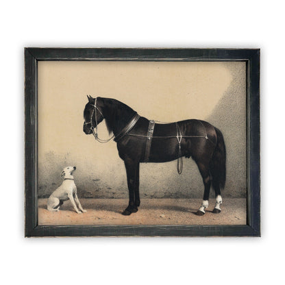 Vintage Framed Horse with Dog Painting