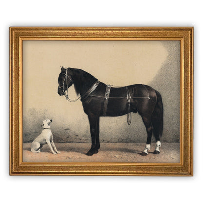 Vintage Framed Horse with Dog Painting