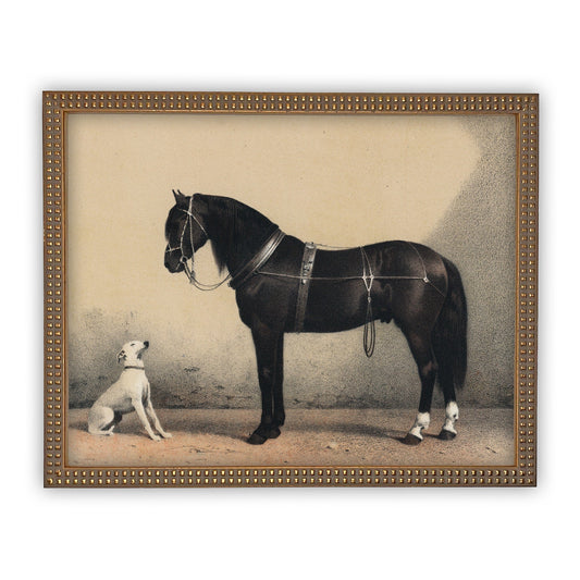 Vintage Framed Horse with Dog Painting