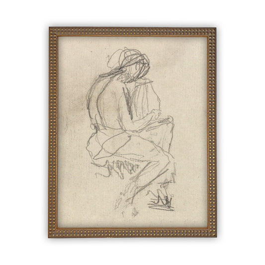 Vintage Framed Seated Woman Sketch