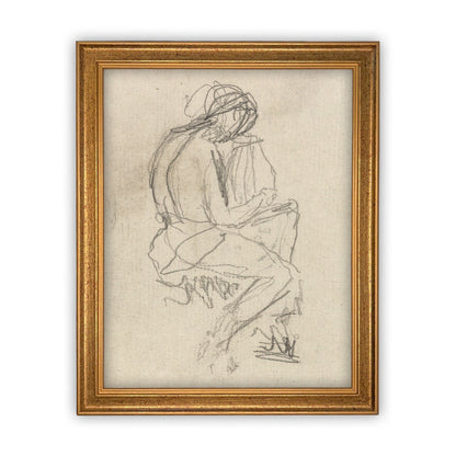 Vintage Framed Seated Woman Sketch