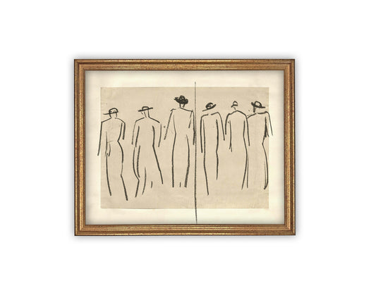 Vintage Framed Women Line Sketch