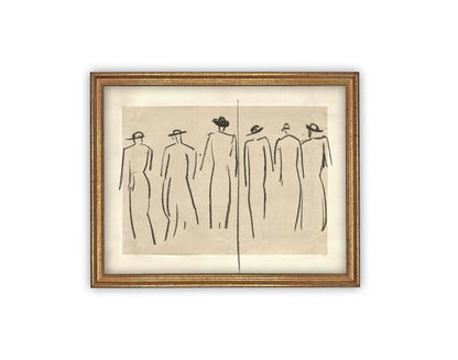 Vintage Framed Women Line Sketch