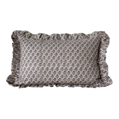 Designer "Corinne" Floral Block Print Pillow Cover with Ruffles